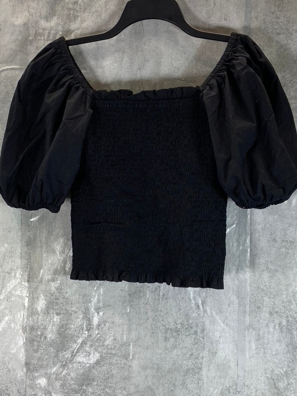 INC International Concepts Women's Black Square-Neck Puff-Sleeve Smocked Top SZS